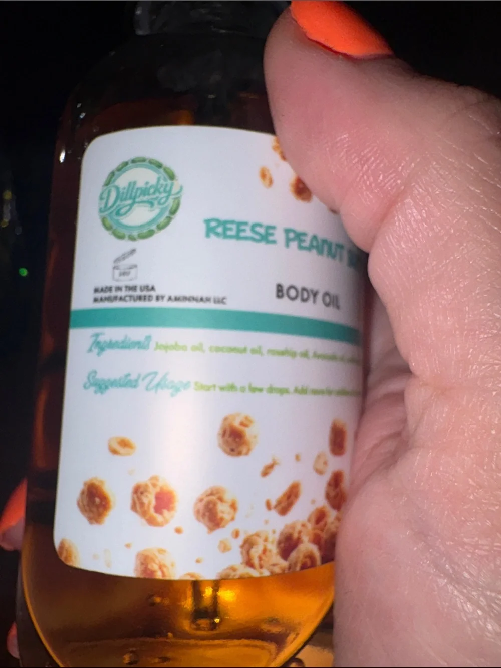Reese Peanut Butter Punch Body Oil — Amber Bath & Body Moisturizer. New